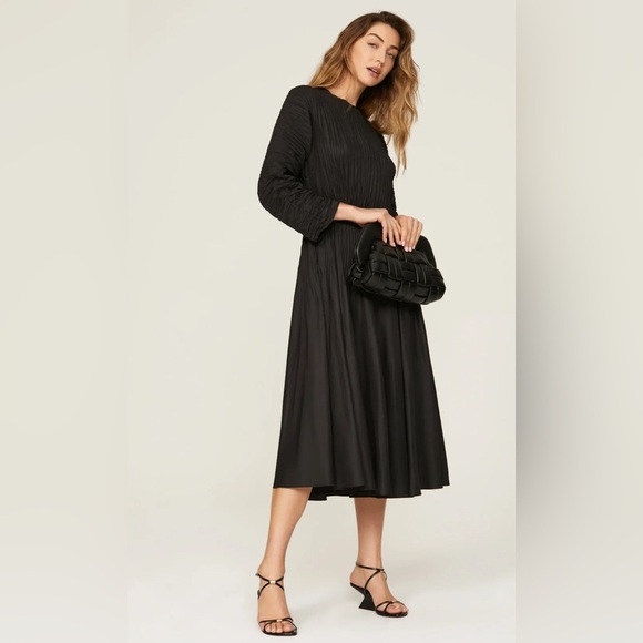 Vince Micro Pleated Black Midi Dress - Picture 1 of 15